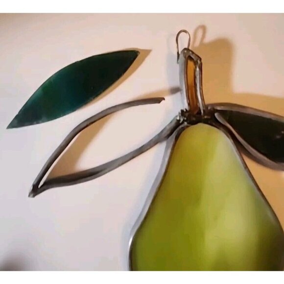 AS IS READ Stained Glass Pear Suncatcher Fruit Window Hanging Needs Repair - Picture 1 of 6